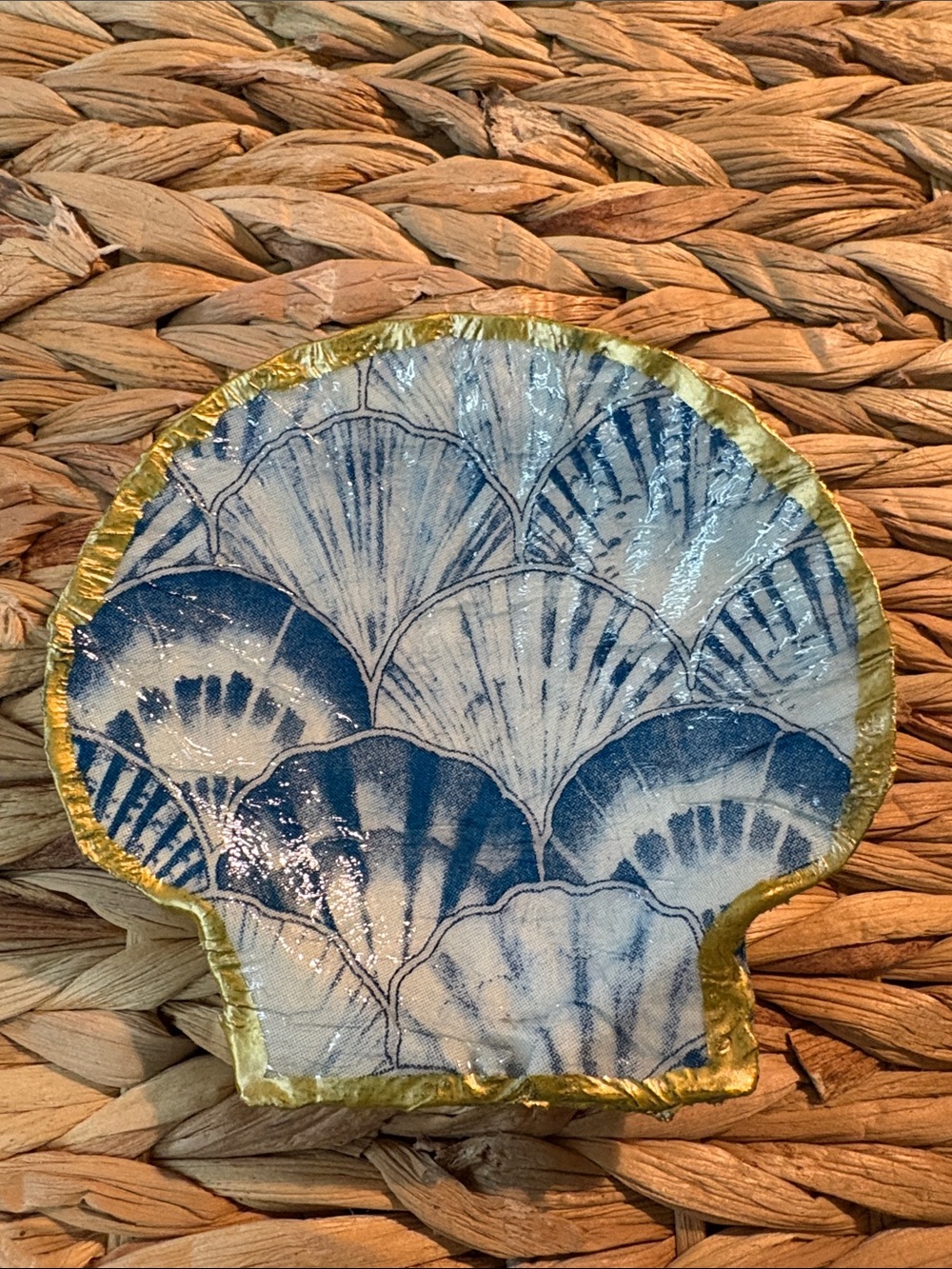 Blue Shell Decorative Accent Dish with handpainted Gold Rim